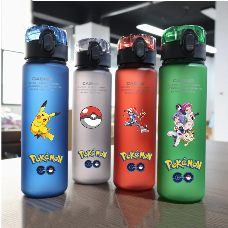 560ml Pokemon Ash Ketchum Pikachu Meowth Plastic resistente waterfles Grote capaciteit Outdoor Camping Sport Fitness Drinkbeker