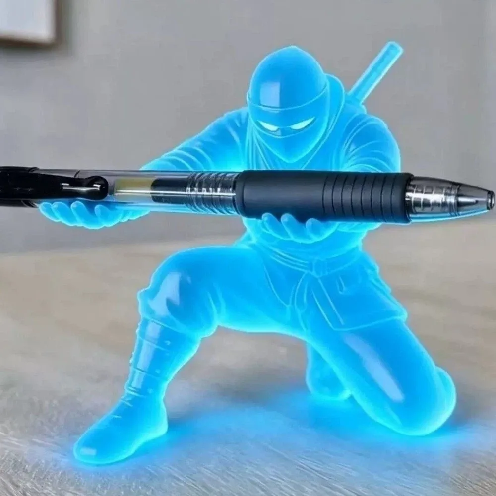 3D Printed Luminous Ninja Pen Holder Multi-Functional Ninja Character Desk Ninja Ornament Plastic Desktop Organizer Study Room