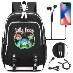 Hot Sally Face Backpack Men Women USB Charging Laptop Travel Backpack Teenager Student Backpack Casual Mochila