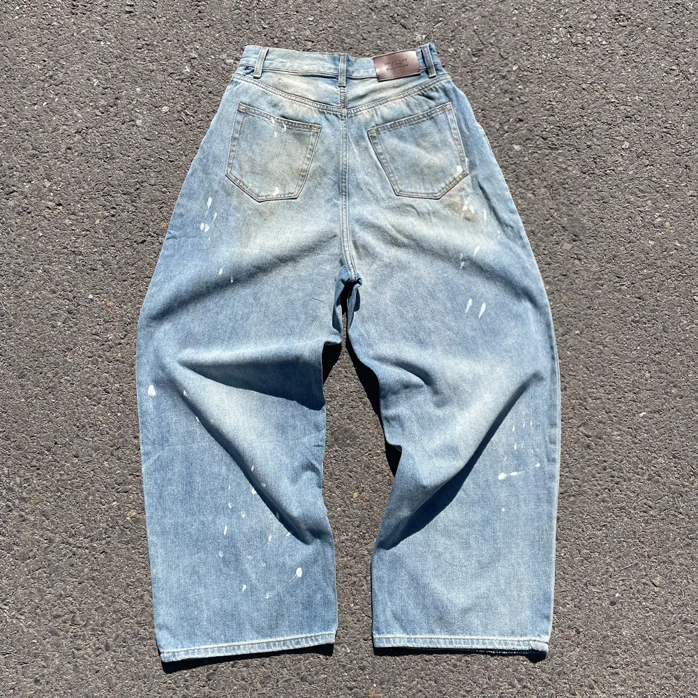Heavily Washed Spray Design Wide Leg Jeans by Wang You Bing Studio Small Audience Sensation Quality Craftsmanship