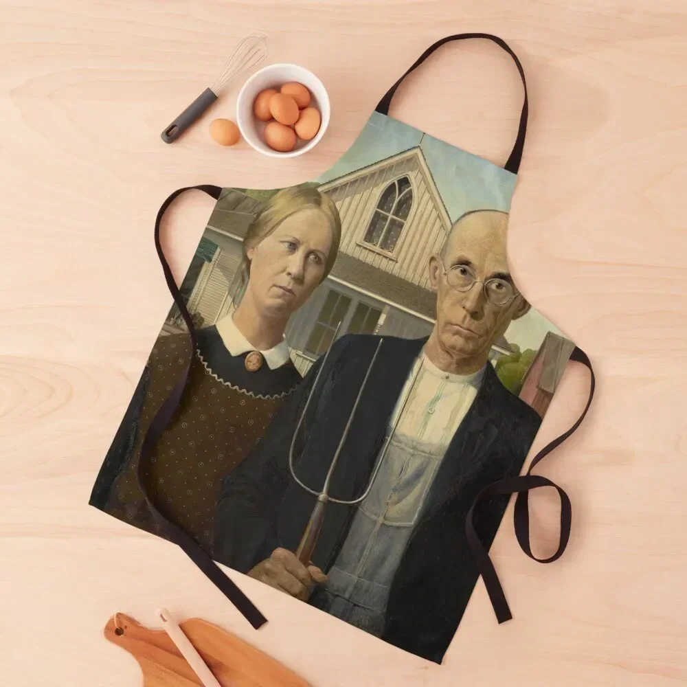 

American Gothic by Grant Wood American Gothic : The art of Grant Wood Apron Goods For Home And Kitchen for women halloween Apron