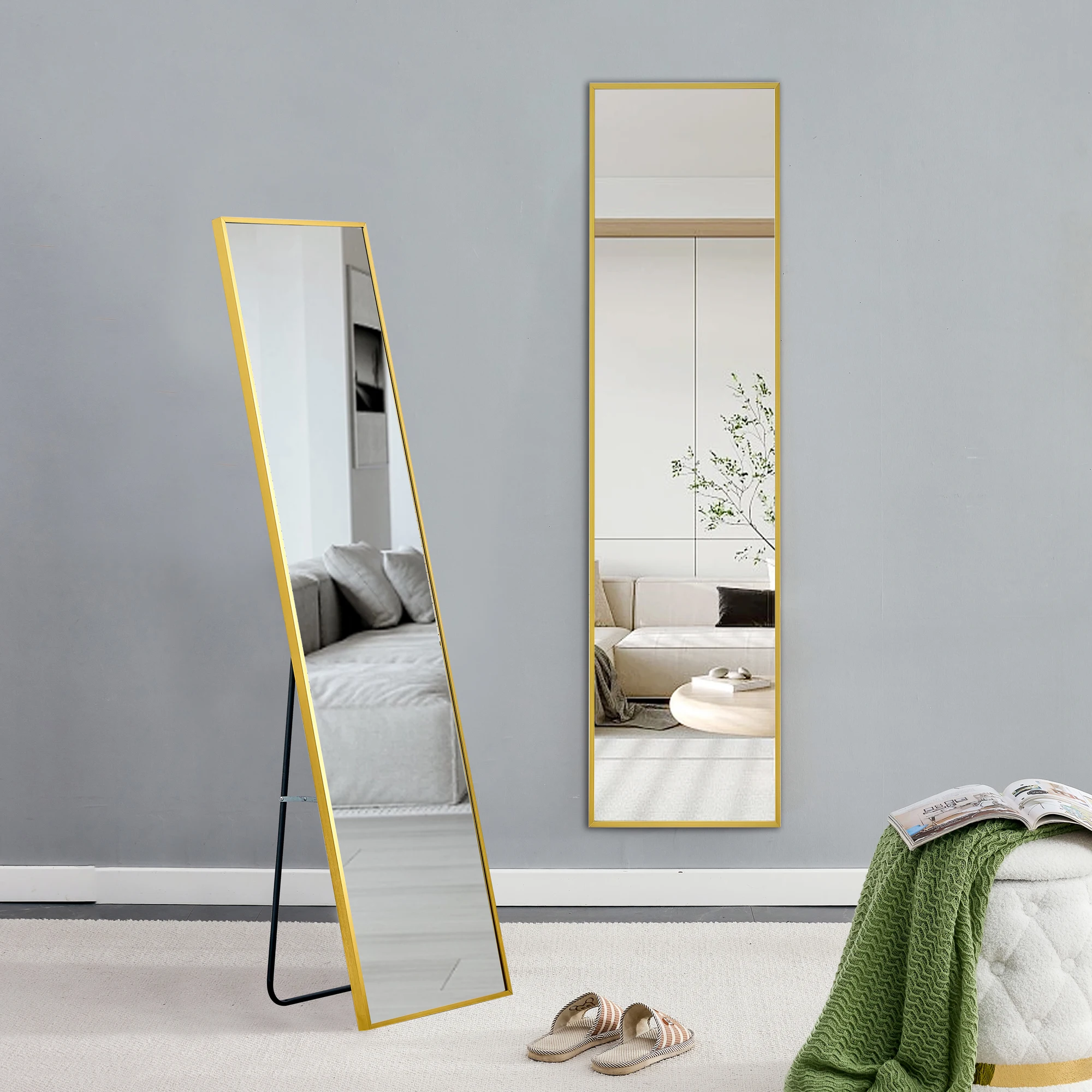 Full Length Mirror Wall Mounted Full Body Mirror, Aluminium Alloy Metal Frame Bathroom Makeup Mirror for Bedroom Home Decor