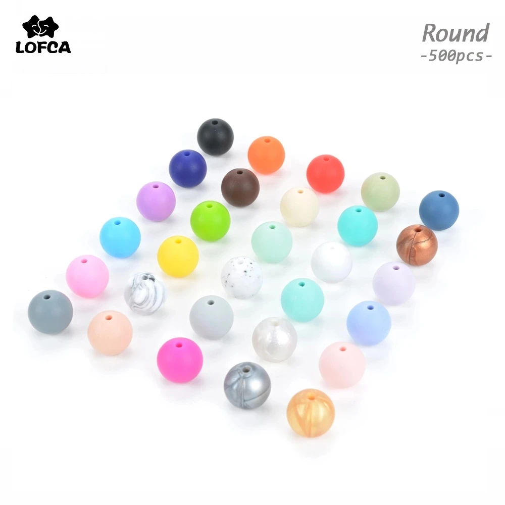 LOFCA Wholesale Silicone Beads 12/15mm 500pcs Loose Beads Food grade Silicone For Bracelet jewelry making jewelry accessories