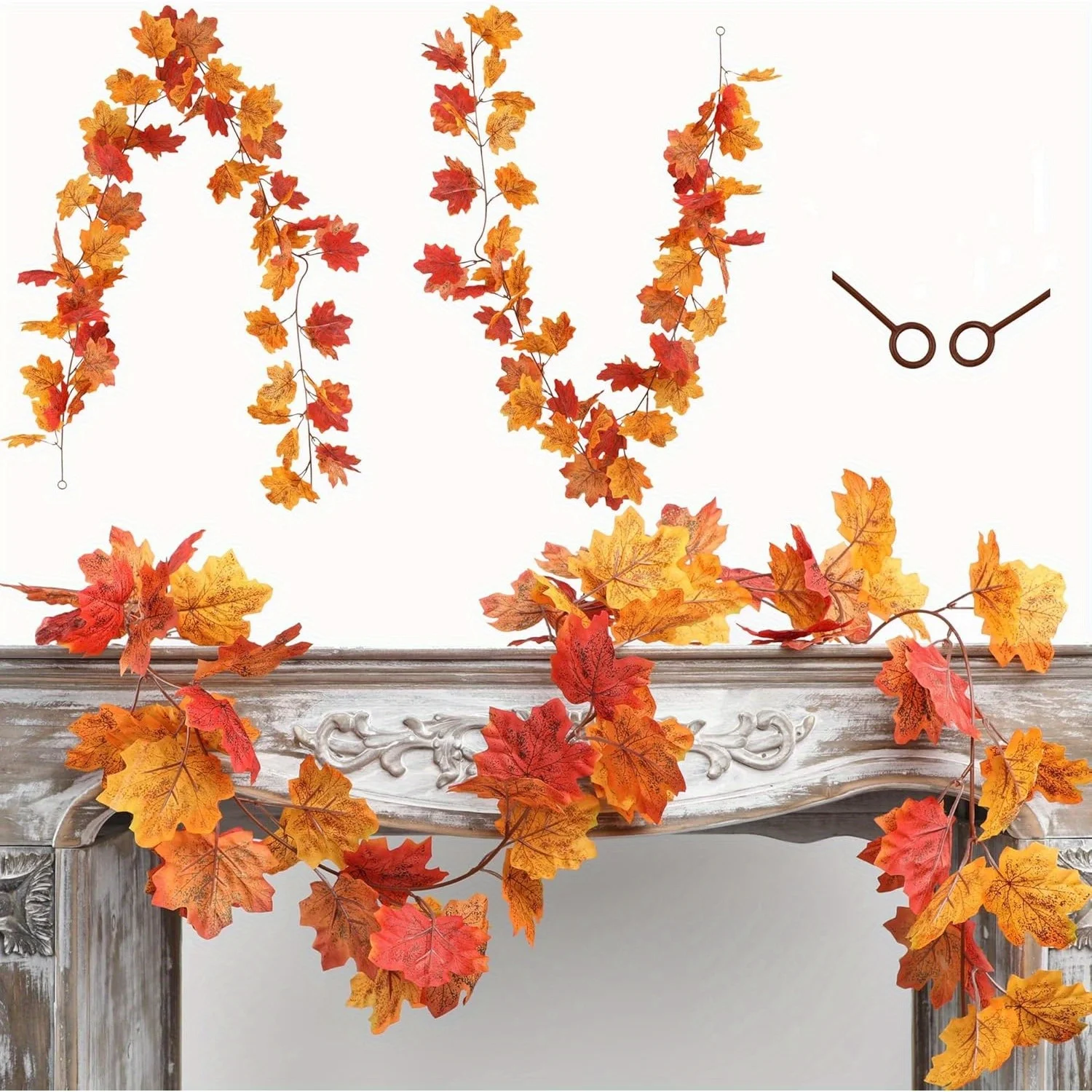 Guirnalda de hojas de arce de seda para otoño, decoración de Acción de Gracias, chimenea, pared del dormitorio, decoración del porche frontal al aire libre, 1/2 Uds.