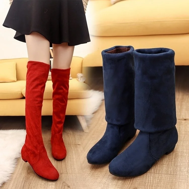 Large Size 35-43 Woman Over The Knee Boots Autumn Winter Boots Suede Thin Elastic Flat High Tube Women's Women Shoes Black Blue