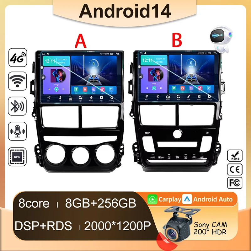 

Auto Radio Android 14 For Toyota Yaris Vios 2017 - 2020 Car Multimedia GPS Video Navigation Carplay Wireless Monitor DVD No 2din