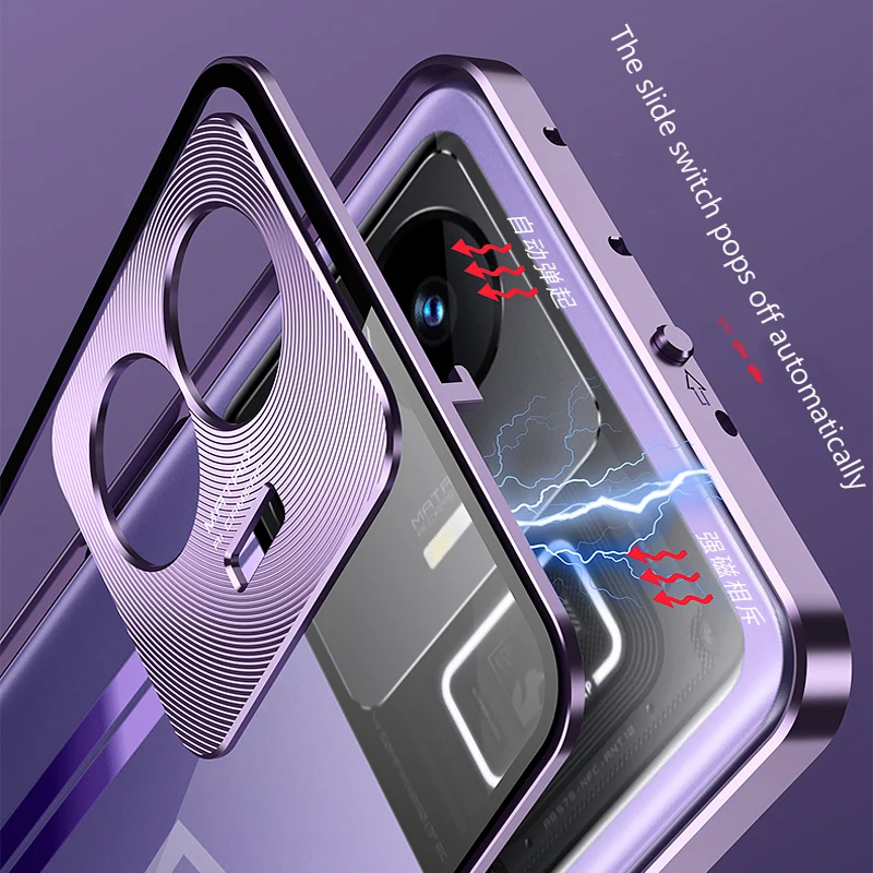 Phone Case For Realme GT 3 Aluminum Alloy Snap-on Glass Skin Friendly Magnetic Back Cover Shockproof Bumper Funda For Realme GT3