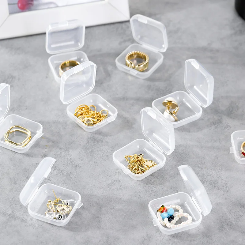 30pcs/lot Flip Clear Plastic Storage Container Box Portable Mini Pill Jewelry Holder Earrings Small Boxes Packaging Display Case