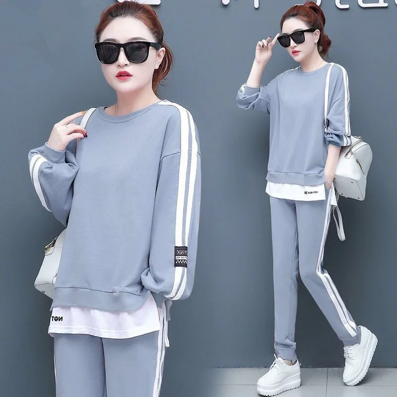 Women\'s Causal Sweat Suit 2024 Spring Autumn New Clothes Fashion Long Sleeve Crop Tops T-shirt And Pants Two Piece Set For Women