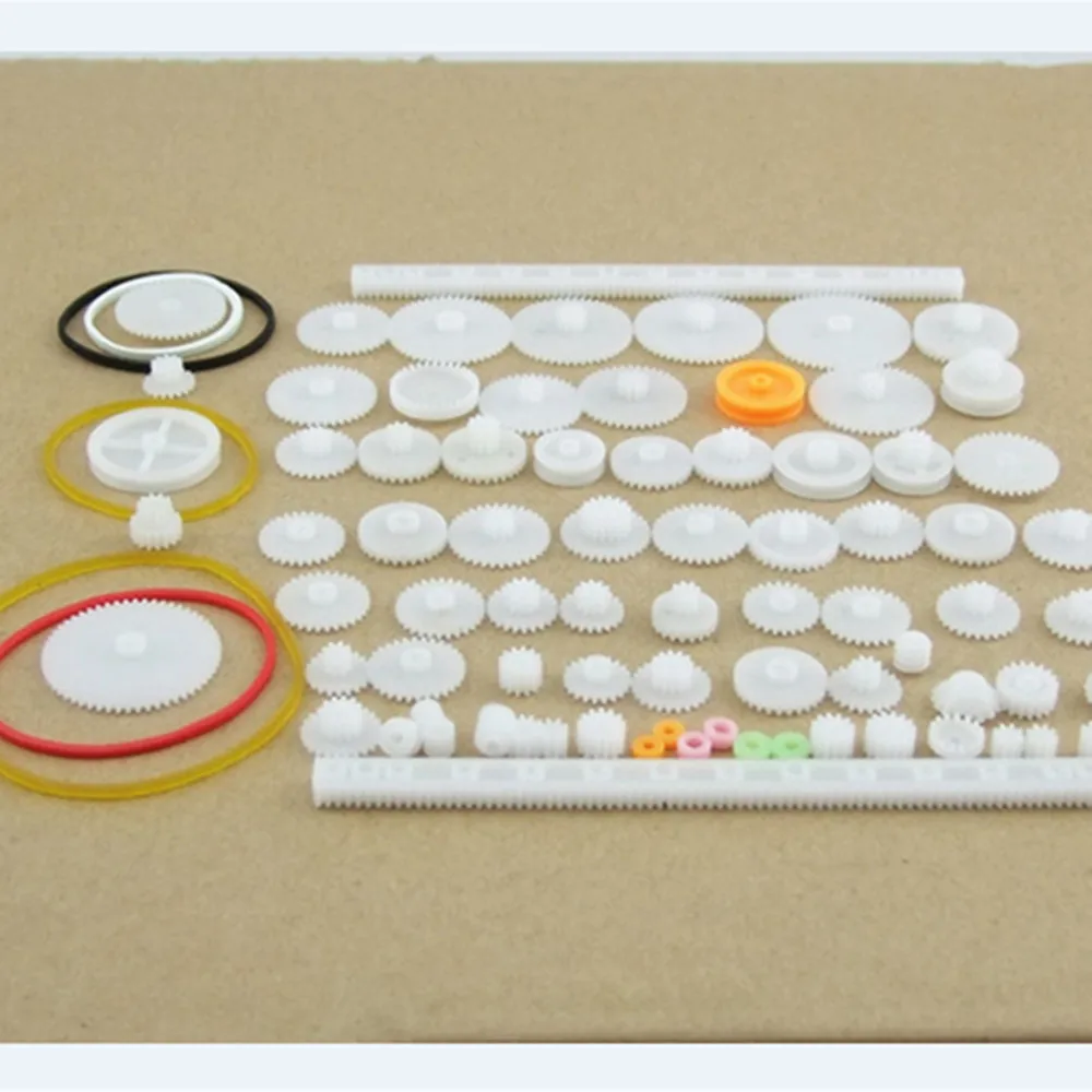 

75 шт./лот набор пластиковых шестерен «сделай сам», ремешок шкива, червяк, одна двойная шестерня, все модули для «сделай сам»