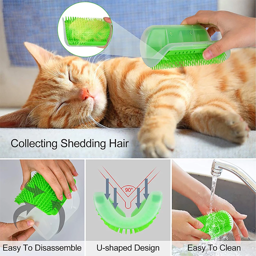 Canto removível Coçar Pet Comb, gato esfregando escova, depilação, massagem, Pet Grooming, suprimentos de limpeza, Scratcher