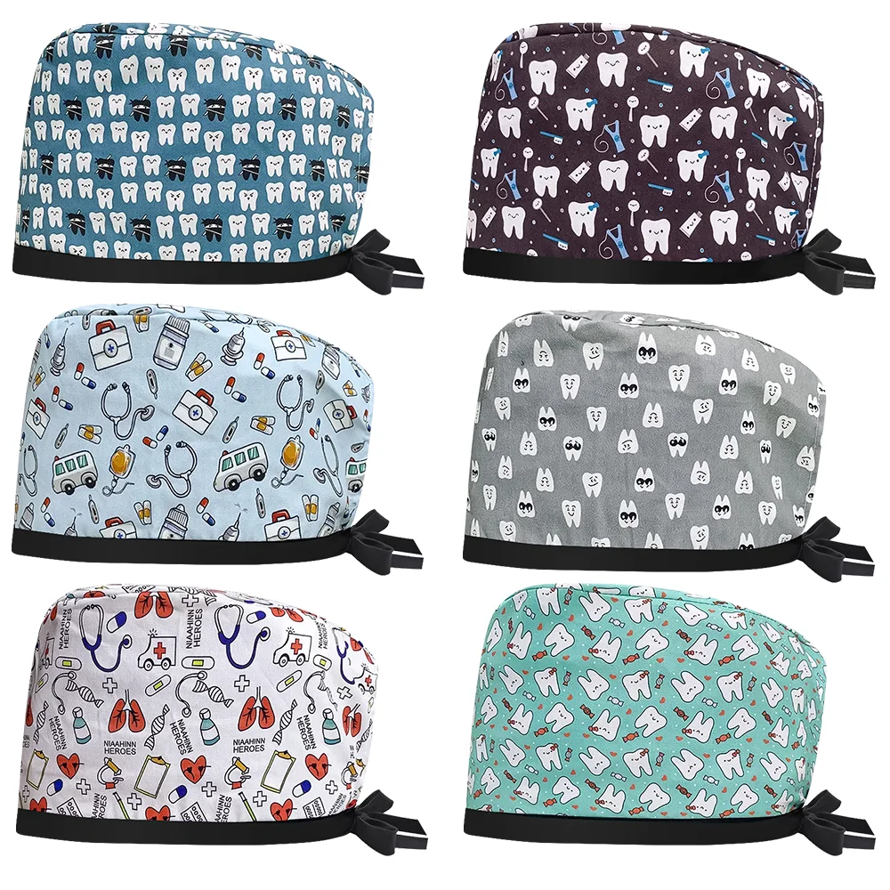 Women Men Head Scrub Caps 100% Cotton Soft Printed Surgical Hats for Dentist Chef Sanitary Dental Surgeons Working Nursing Cap