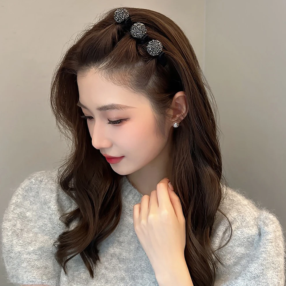 Molans Fashion Round Rhinestone Braided Flocking Hairpin Hair Hoop Broken Hair Clip Women Fixed Headband Lazy Hair Accessories