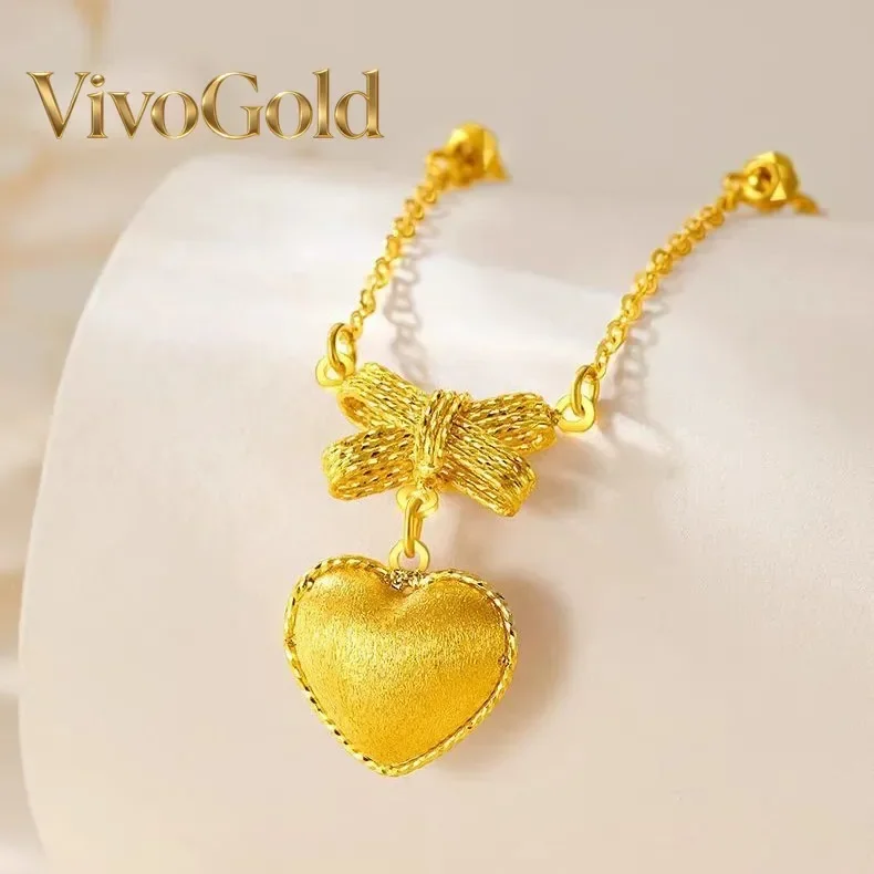 VivoGold9999 24K real gold Love bow necklace gold collarbone chain new Valentine's Day gift to girlfriend