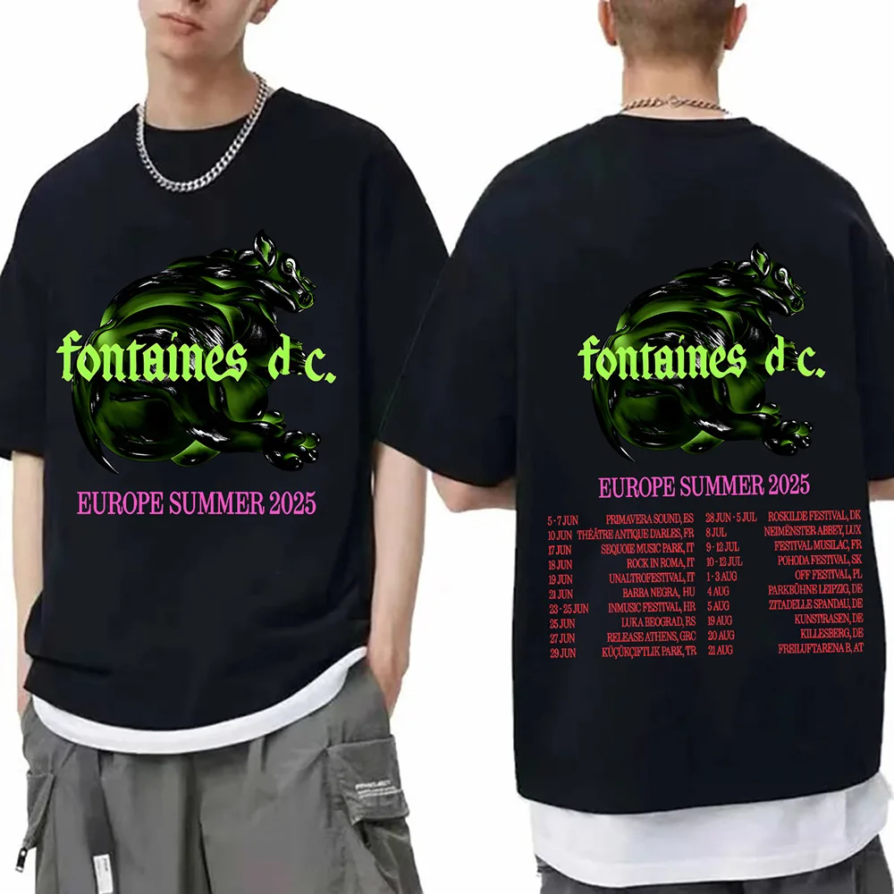 Fontaines DC Europe Summer Tour 2025 T-shirts Funko Pop Short Sleeve Cotton Tshirts Fashion Men Tops Unisex Oversized Trend Tees