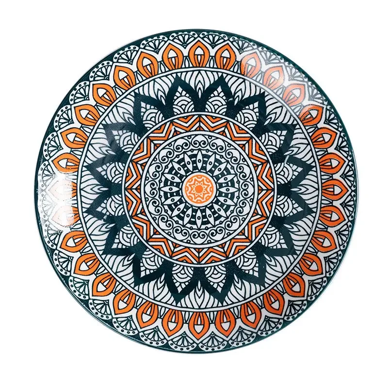 8 Inch Retro Ceramic Plate Handmade Dinner Plates Serving Dish Plate Creative Round Dishes Tableware Home Kitchen Accessories