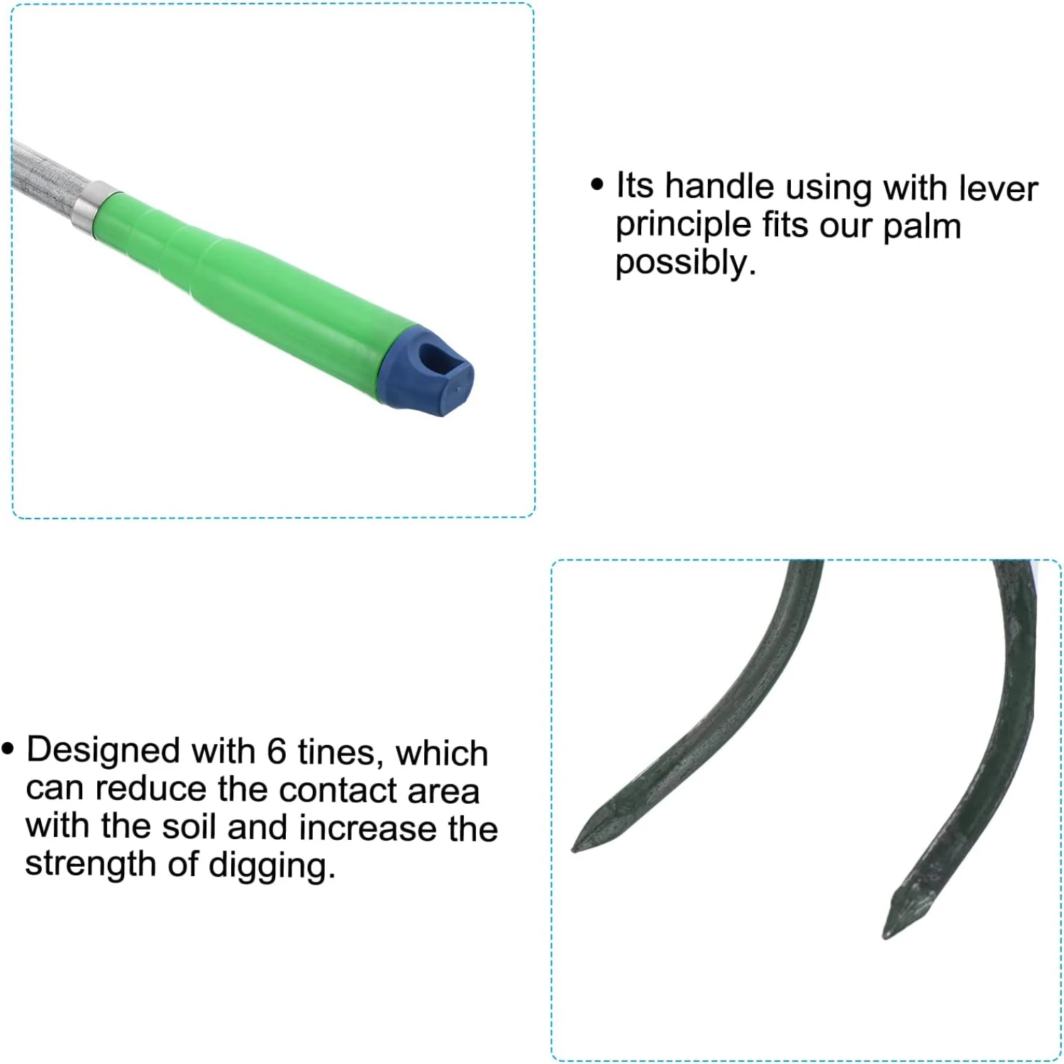 أداة مريحة للحديقة مع أداة زراعة التربة بمخلب 6 أسنان ومشط يدوي مقاس 15 بوصة للبستنة والعناية بالعشب الفعالة