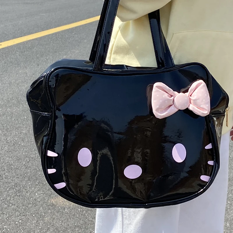 Hello Kitty Kawaii borsa Sanrio Cartoon Bow Y2K Pu Leather impermeabile durevole studente Versatile borsa a tracolla di grande capacità