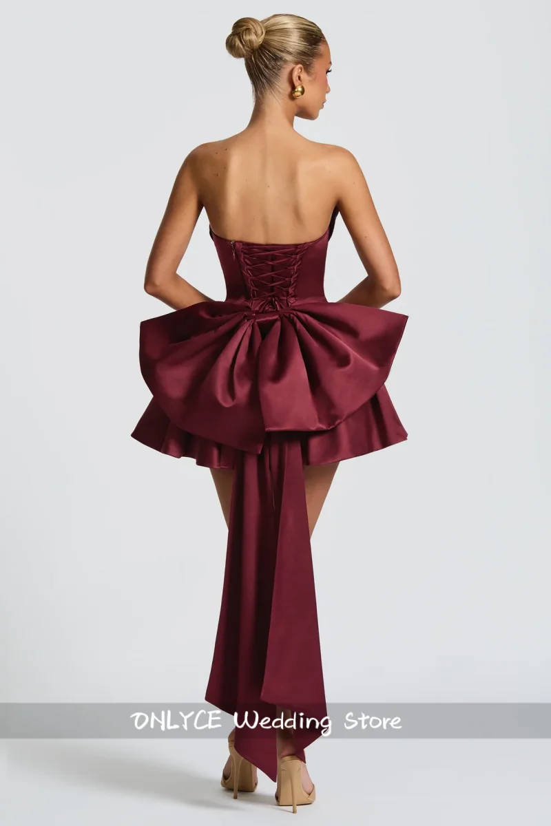 Burgundy Mini Prom Dresses 2026 Corset Lace-Up Bow Wedding Party Homecoming Gowns Short Formal Party Cocktail Customized