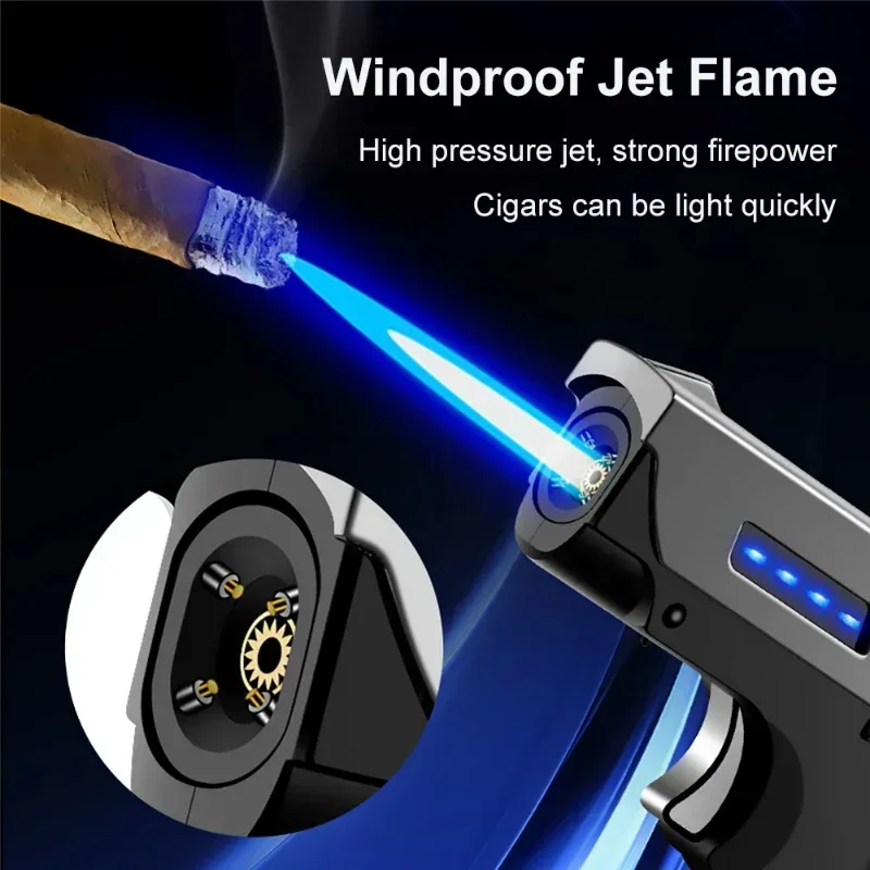 

Unique Windproof Gas-Electric Plasma USB Rechargable Lighter Gift for Men Folding Gun Butane Torch Turbo Jet Flame Cigar Lighter