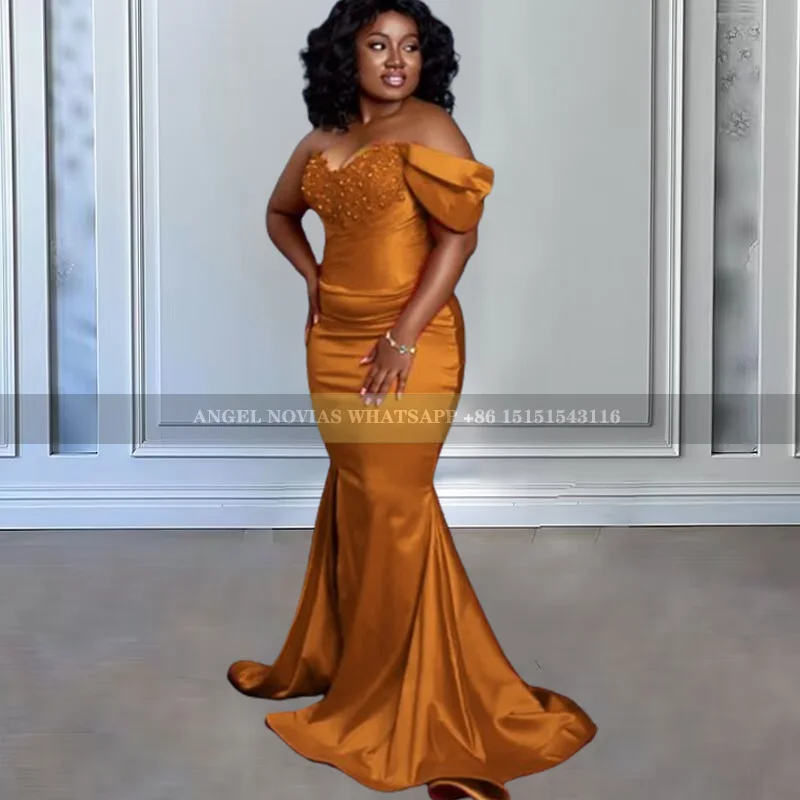 

Customized Mermaid Burnt Orange Bridesmaid Dresses Off the Shoulder Corset Bride Maids Gowns robe de soiree femmes mariage