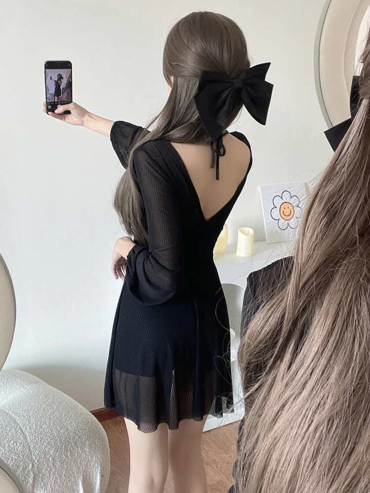 plus Size Women's One-Piece Swimsuit Skirt Sle Long Sve Thermal Spa Swimwear Conservative Belly Cover Slimming Korean INS