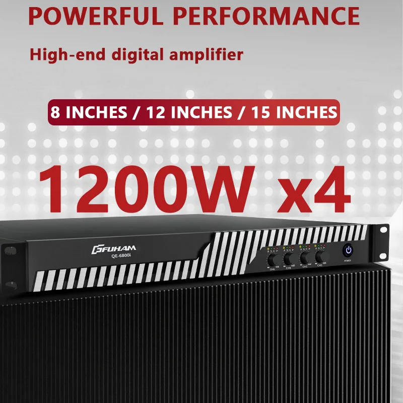 FUHAM QE3800I Digital Power Amplifier, 1200W 8 Ohms, 2/4 Channels, Suitable for Stage Performance Linear Array Speaker Amplifier
