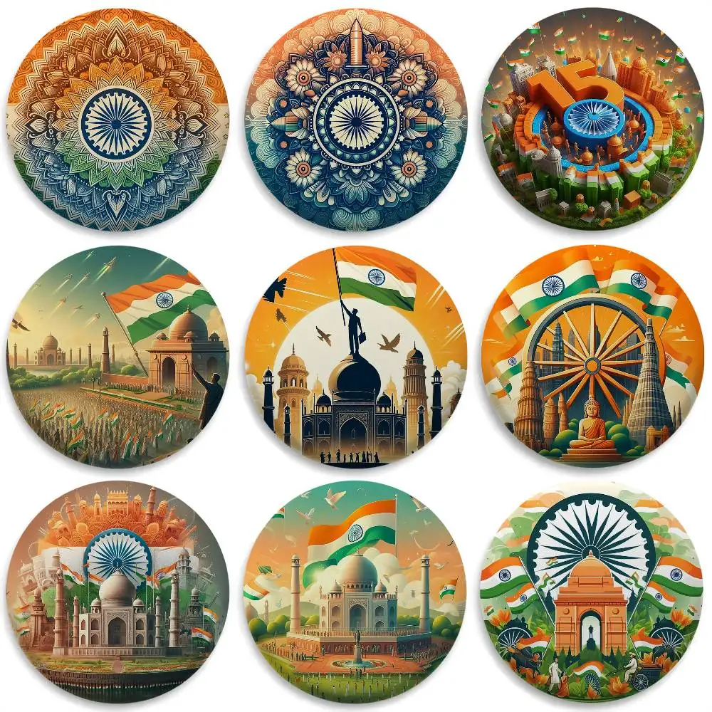 

Indias Independence Logo Badges Round Exquisite Badge Brooches Creative Pins For Clothes Hat Backpack Gift Accessories