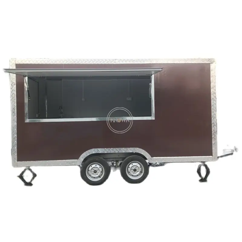 4m Brown Color Fully Equipped Mobile Outdoor Cafe Kitchen Van Small Kiosk Unique Food Catering Trailer Corn Hot Dog Vending Cart