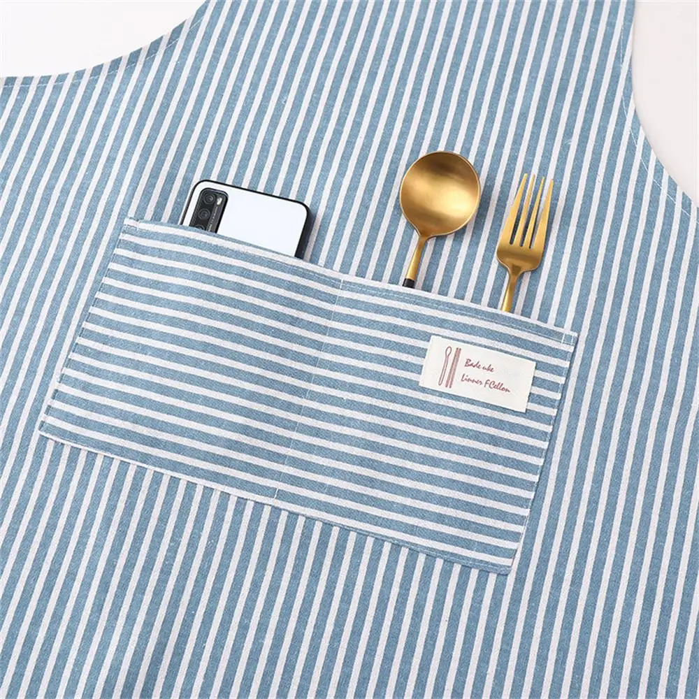 Kitchen Cooking Apron Cotton Linen Stripe Printed Anti-oil Sleeveless Aprons For Men Women Cooking Baking Waist Apron Household