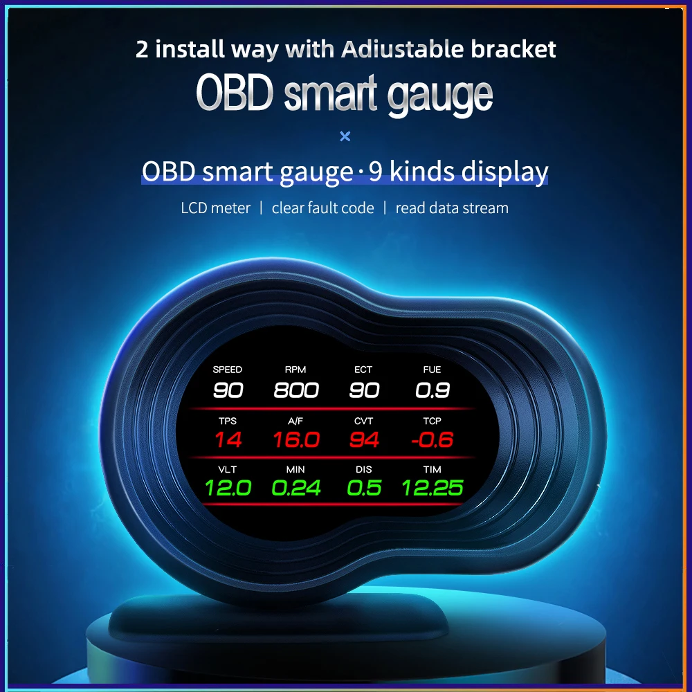 F9 OBD2 Head Up Display Smart HUD Meter Speedometer Fuel Consumption Turbine Press Air-fuel Ratio Car Accessories Display Gauge