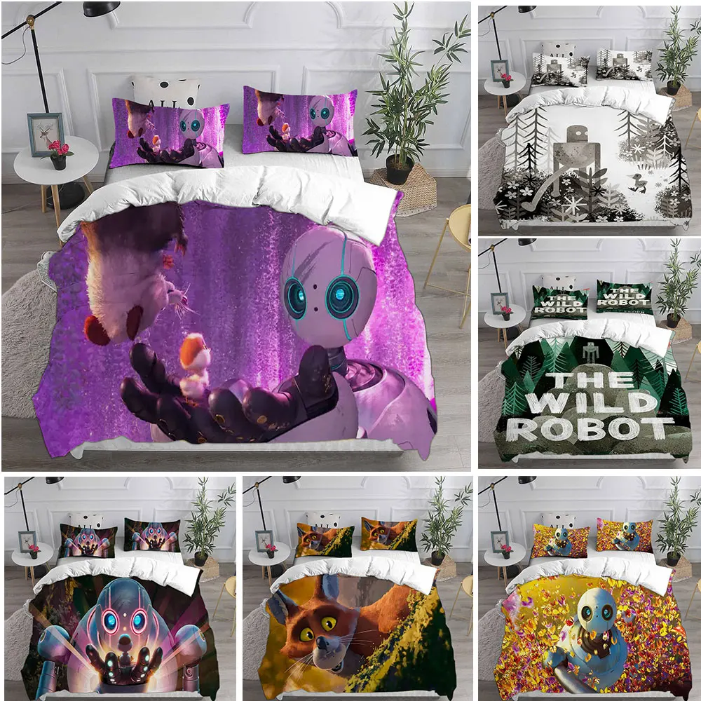 The Wild Robot (2024) Bedding Sets Bed Cover Comforter Duvet Cover Pillow Case 2-3 Pieces Sets Kids Adult Bedroom Decor