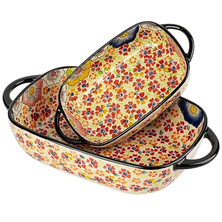 

Retro pastoral style Ceramic Baking Dish Rectangular Bakeware Set Baking Pan 2-piece Hand-painted Porcelain Baking pan with han