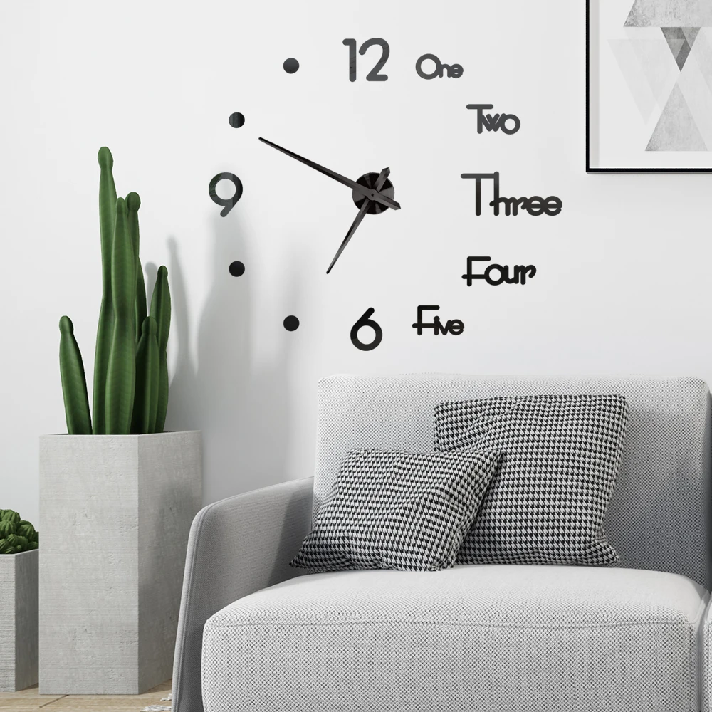 Buy Crylux DIY 3D Wall Clock – Large Frameless Mirror Wall Clock Kit with  Numbers and Words, Silent Quartz Movement, Acrylic Decorative Wall Watch  for Home, Living Room, Bedroom(Black) (Clock_1) Online at KANGYEBAIHUODIAN 1Set DIY Digital Wall Clock 3D Mirror Surface Sti