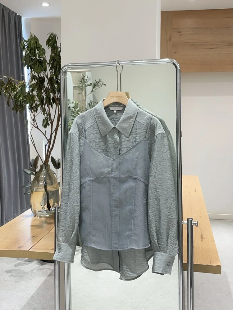 Nuo Xiaola Authentic Brand LOE Ele Zweiteiliges Irt-Set French Sle Straight Cut Long Sve Collar Thin Br...