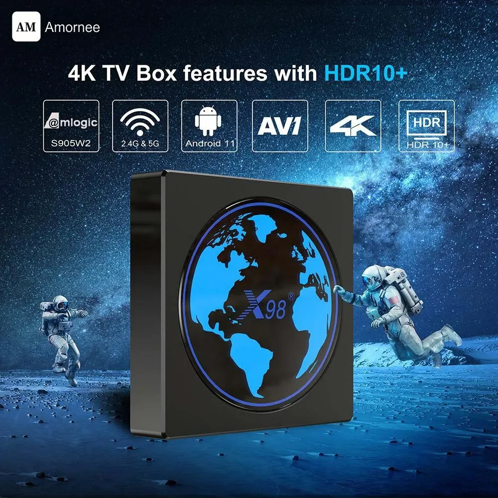 Amornee Android TV Box 2025، Android 10.0 TV Box 4GB RAM 32GB ROM Amologic Quad-Core Support Dual WiFi 2.4G5G 6K 4K H.265