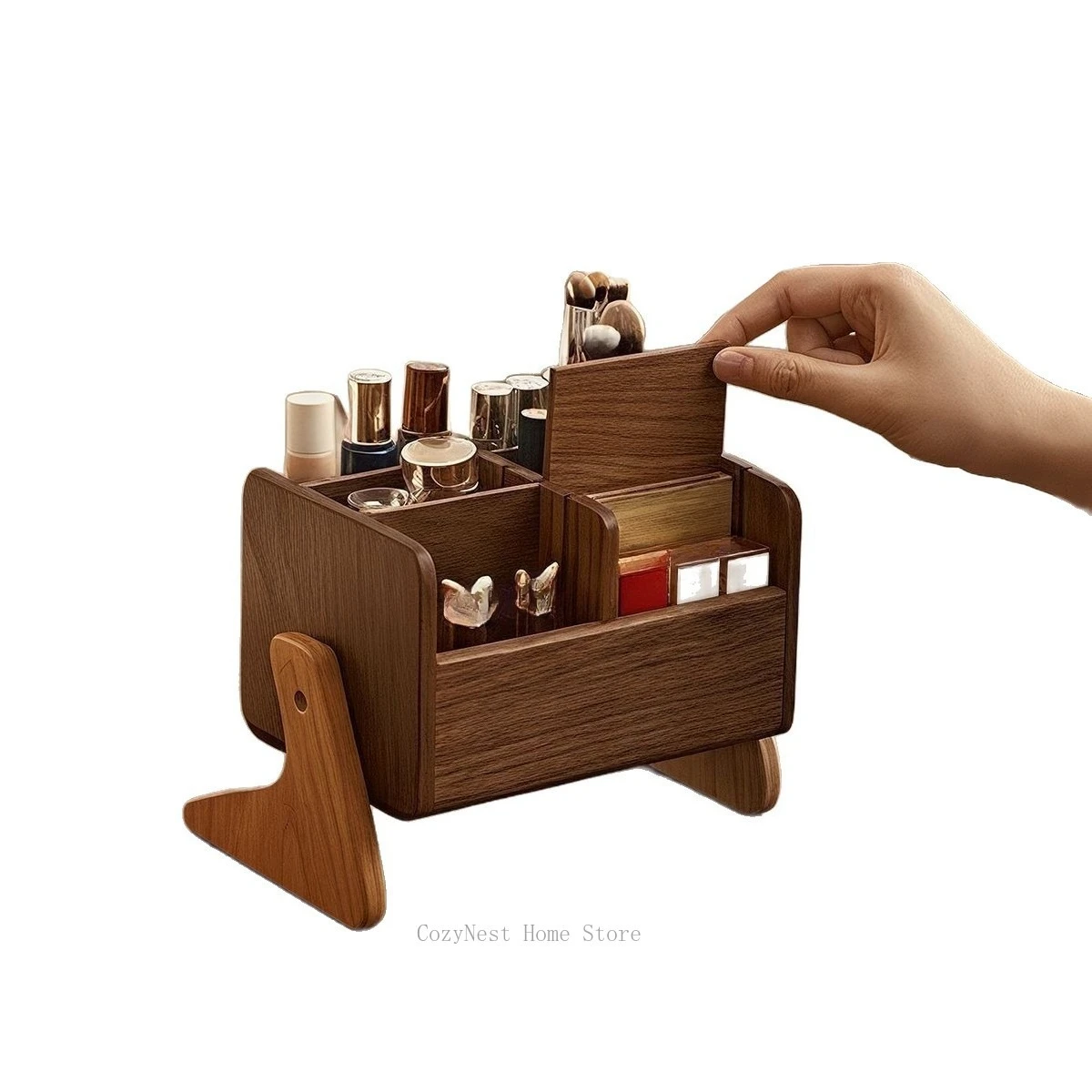 Desktop Multilayer Solid Wood Storage Rack Rotating Lipstick Holder for Cosmetics Organizer