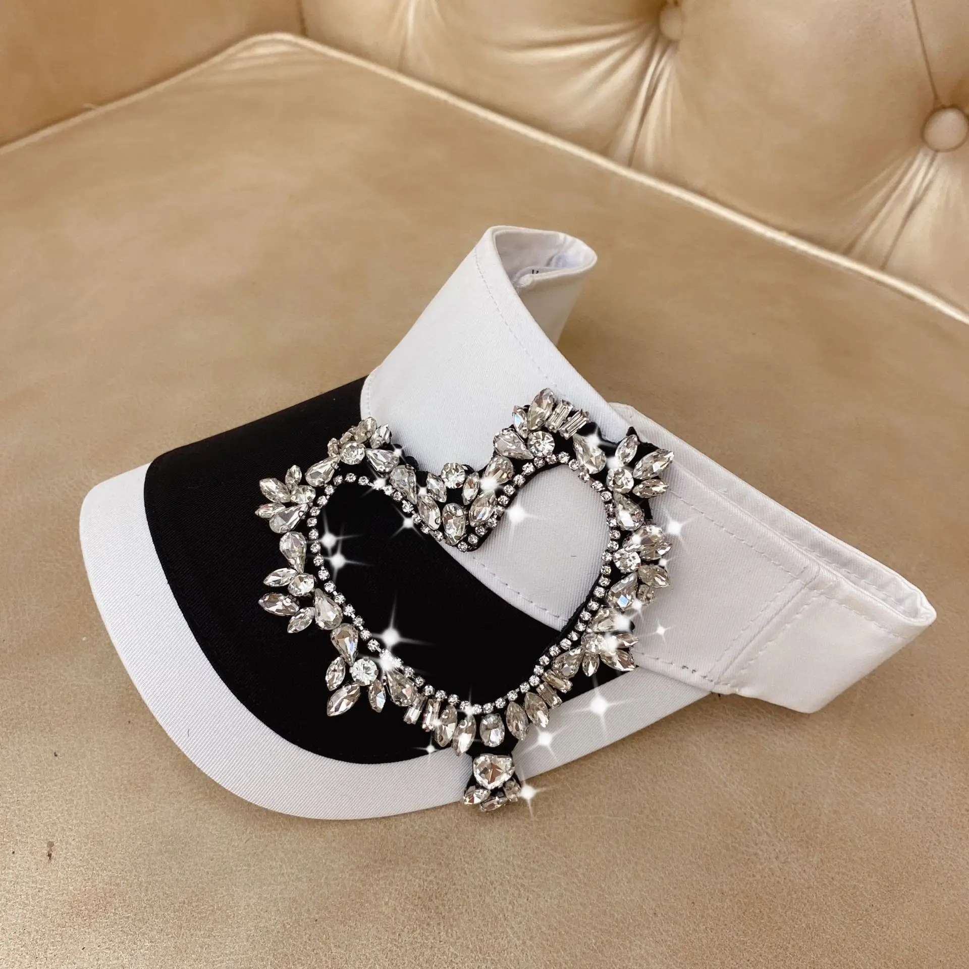 Summer New Product Super Flash Heavy Handmade Rhinestone Love Fashion Empty Top Hat Outdoor Travel Leisure Sun hat Travel Sunscr