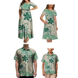 Fashion Polynesian Tribal Matching Set For Couple Samoan Family Outfits Women'S Dress And Men'S Shirts Couple Set