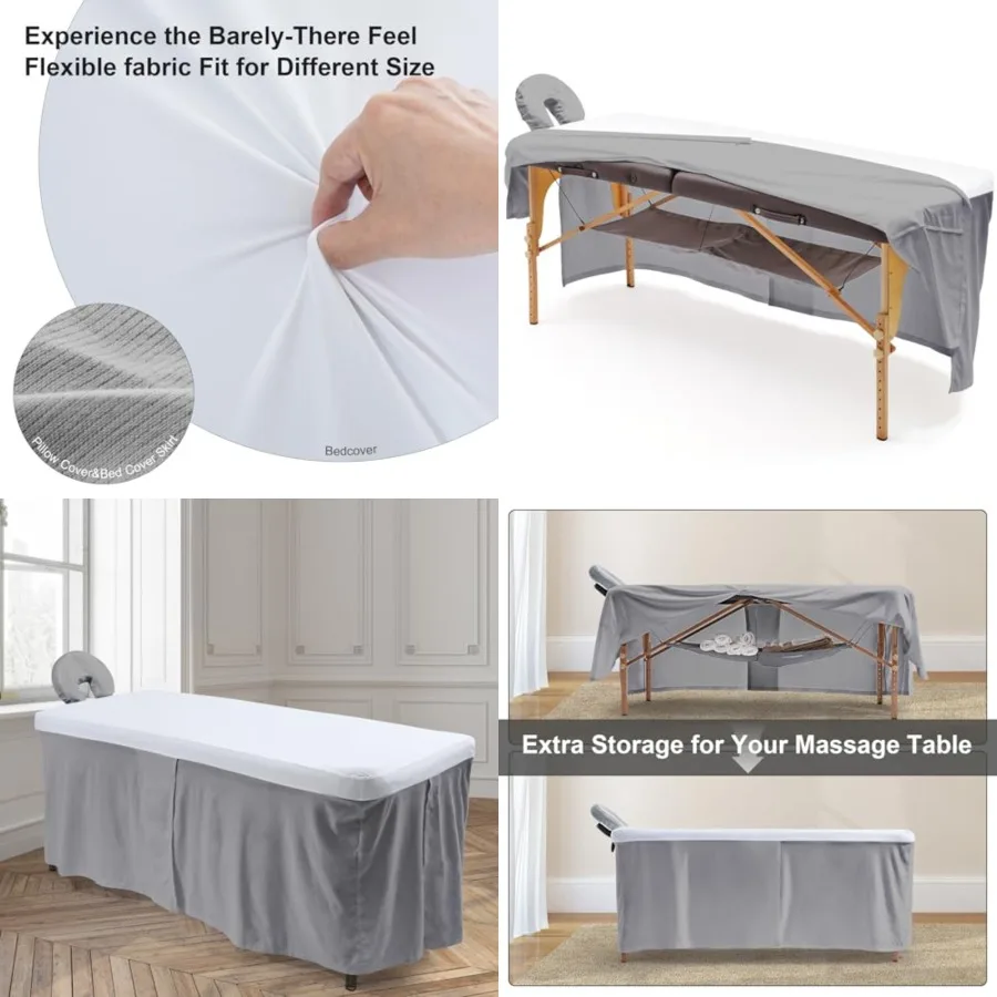 

Massage Table Skirt, Massage Face Rest Cover, and Massage Table Under Storage 3pcs Set, SPA Bed Cover, Bed Valance, Soft and St