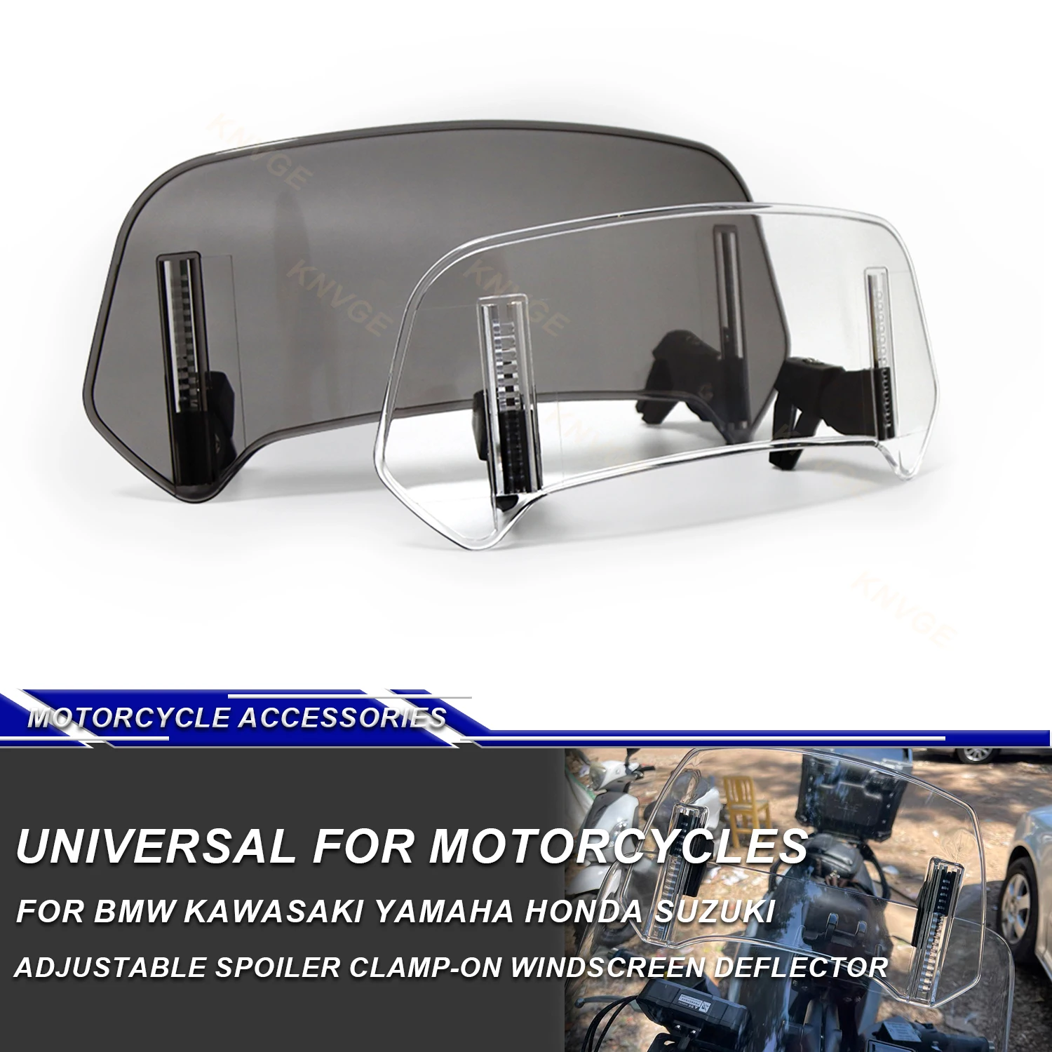 

Universal Motorcycle Windshield Extension Adjustable Spoiler Clamp-On Windscreen Deflector For BMW KAWASAKI YAMAHA HONDA SUZUKI