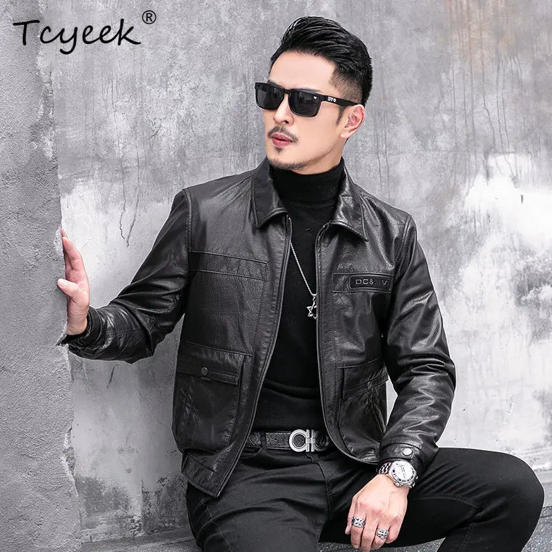 Tcyeek 100% Real Leather Jacket Men Clothing Top Layer Cowhide Spring Autumn Coat Male Oil Wax Fashion Casual Jaqueta De Couro