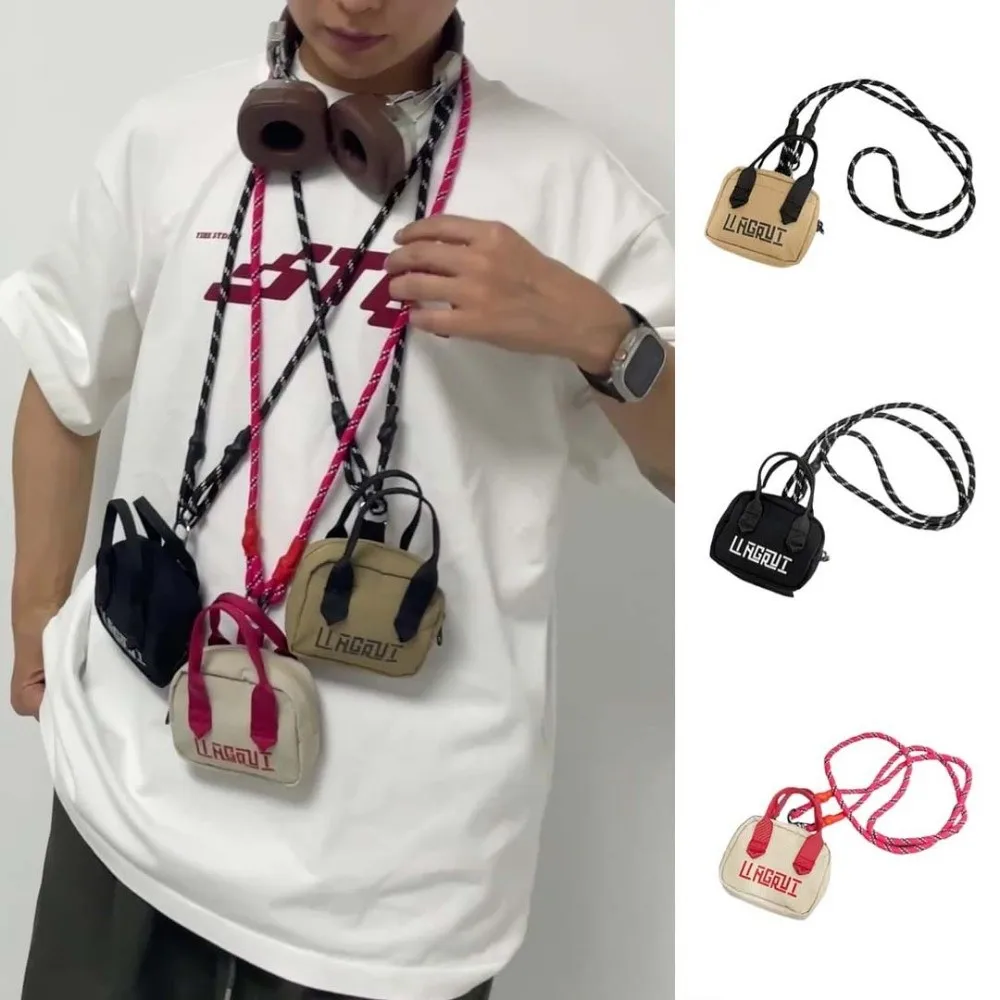

Small Storage Bag Nylon Mini Crossbody Bag Card Holder Korean Style Neck Hanging Bag Lightweight Zipper Pouch Men Mini Wallet