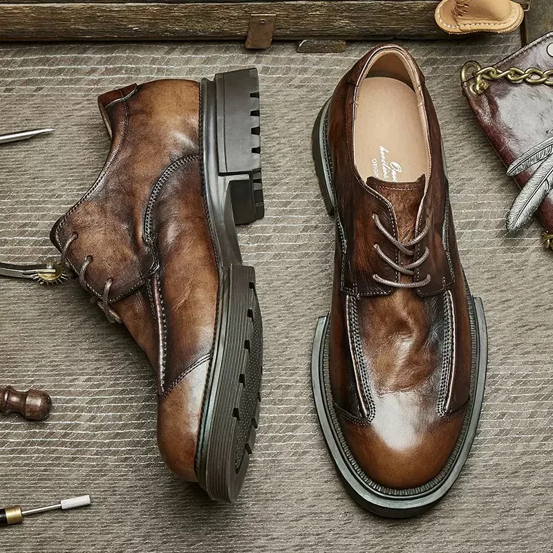 

Soft Leather Mens Formal Shoes Luxury Quality Comfortable Brand Handmade Retro Genuine Leather Daily Wedding Social Shoes Male