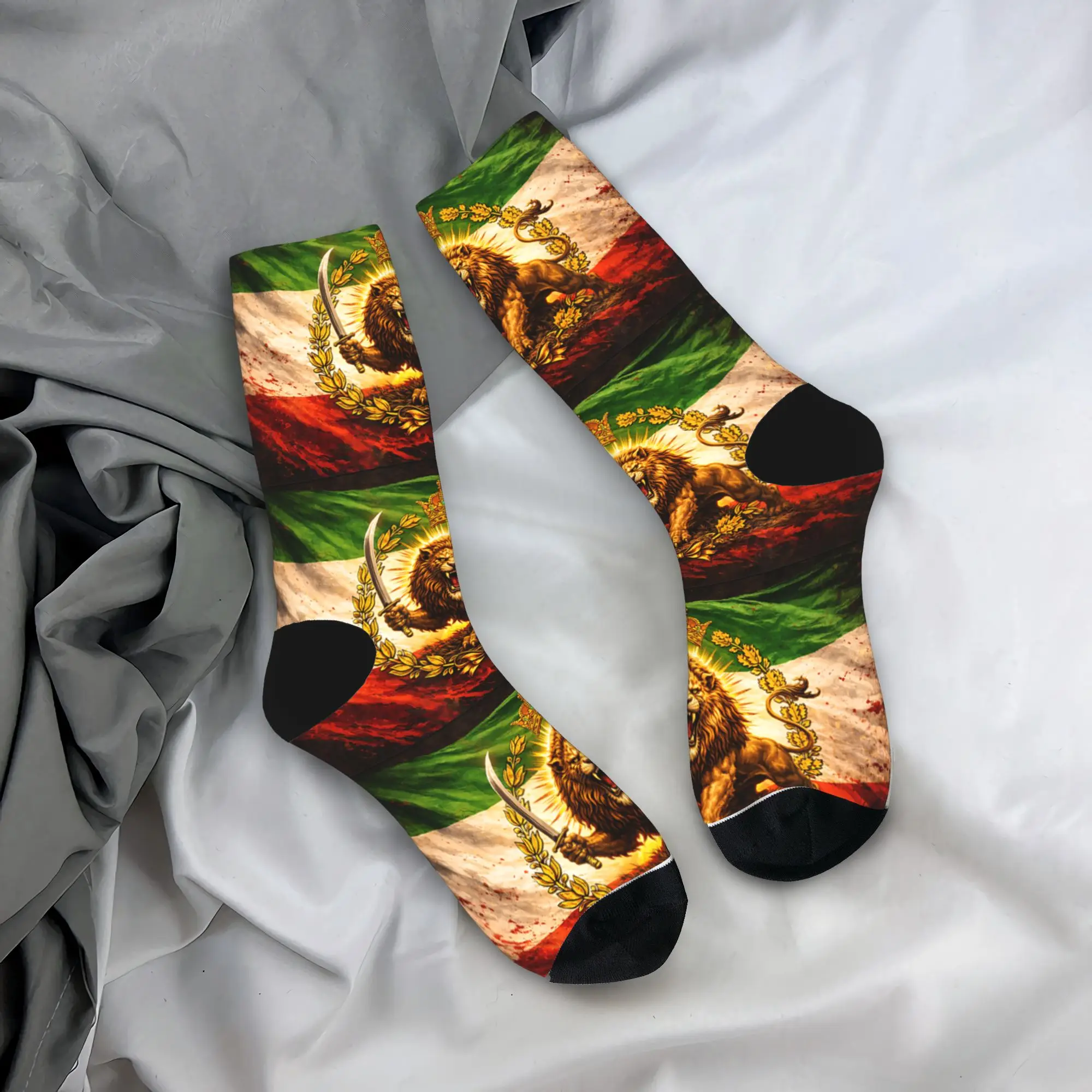 

Persian Kingdom Flag Iran Lion Stockings Pattern Funny Socks Autumn Anti Bacterial Socks Men's Skateboard Breathable Socks