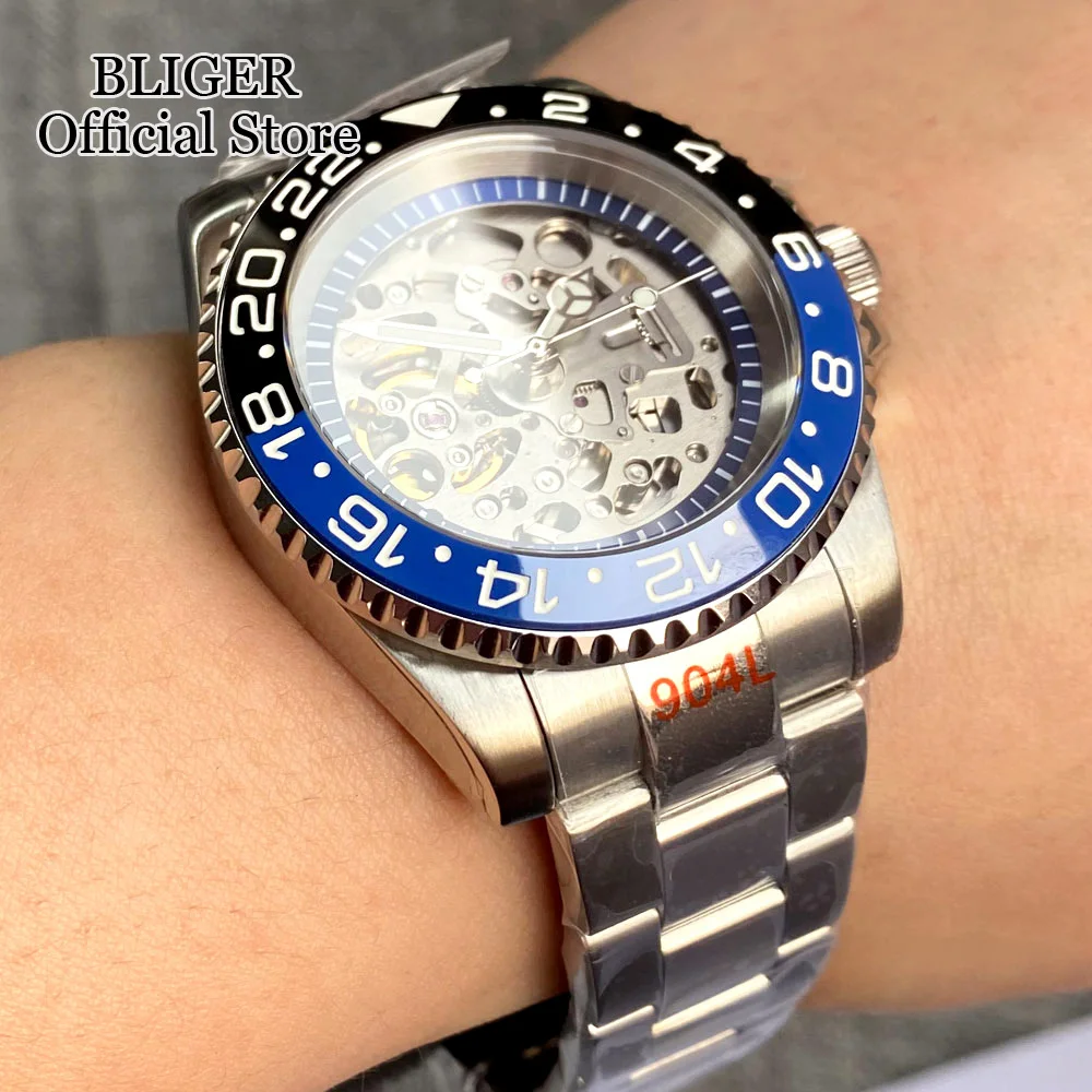 Tandorio 40mm NH70 Automatic Movement Diving Watch For Men 20ATM Waterproof Transparent Hollow Dial Blue Chapter Ring Dial