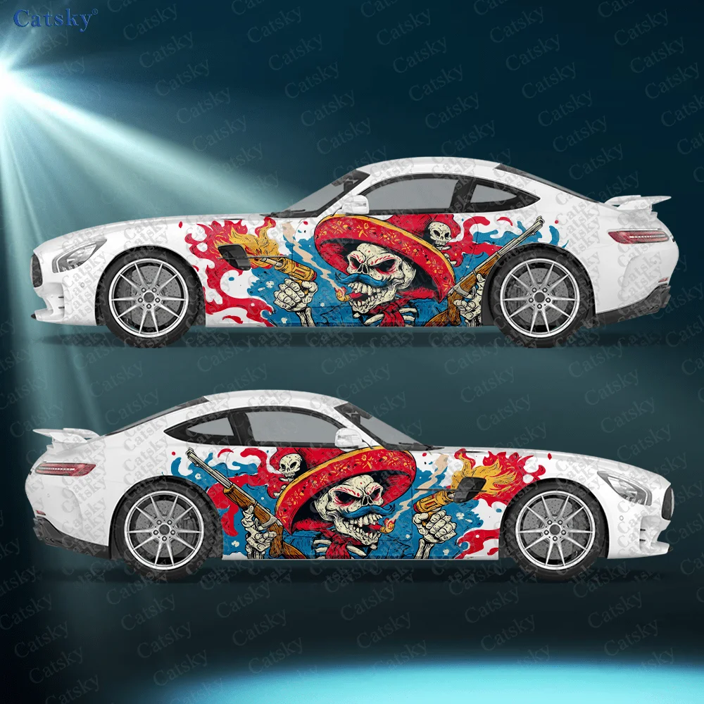

2pcs Pirate Skull Golden Gun Car Side Decals, Self-Adhesive PVC Waterproof & Scratch-Resistant Stickers, Fashionable Decals