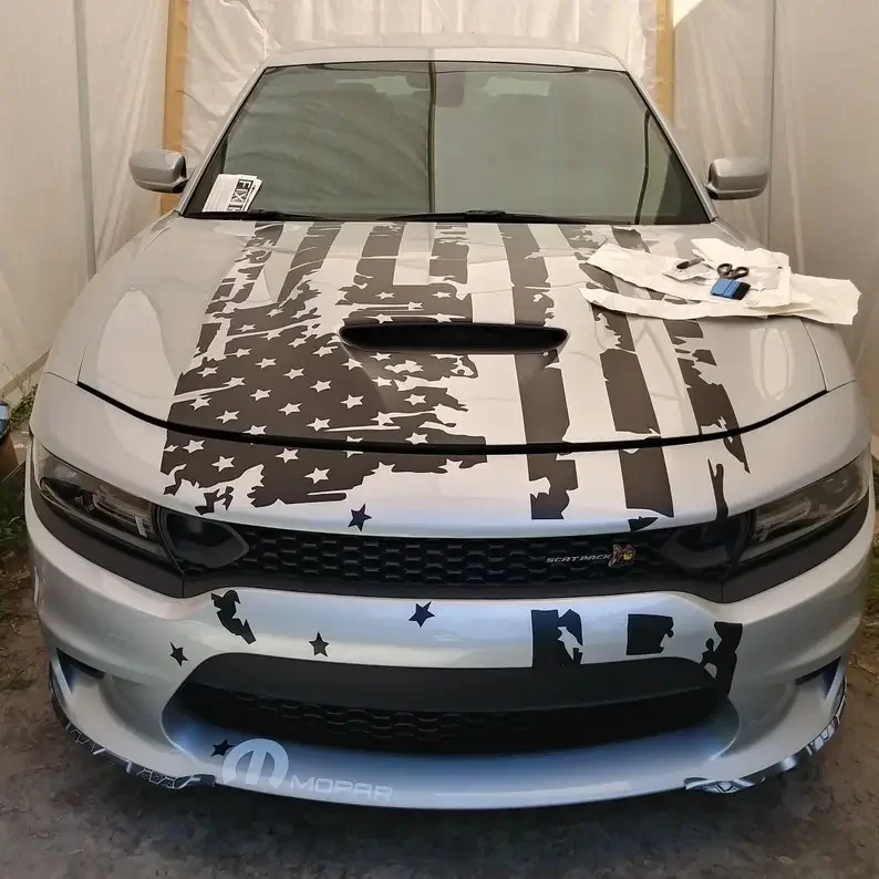 

Large AMERICAN FLAG vinyl decal sticker for hood or roof ANY custom size