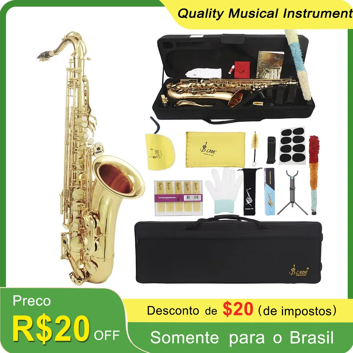 SLADE Golden Tenor Saxophone Brass Sax Music Instruments Professional Woodwind Instrument with Saxophone Tenor Accessories