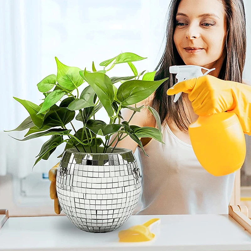 Disco-Spiegelkugel Hängender Blumentopf Sukkulenten-Pflanzgefäß für Innen- und Gartenbereich Wanddekoration Vase mit Holzring-Kette – Detail 21